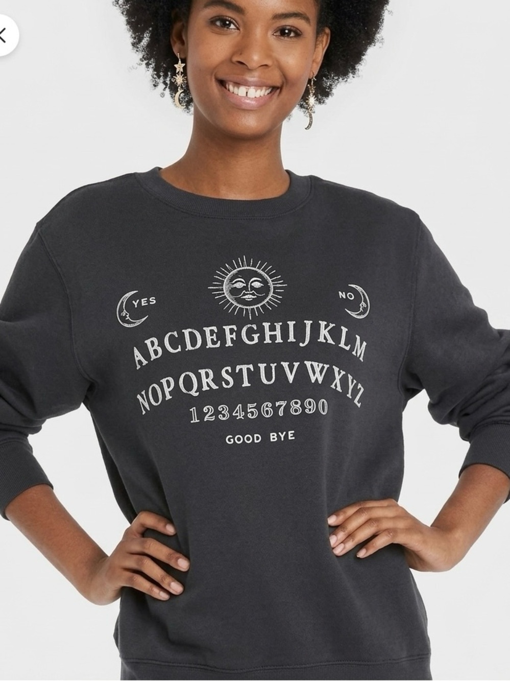 Graphic Ouija-Style Black Crewneck Sweatshirt - Halloween - fall - spooky season